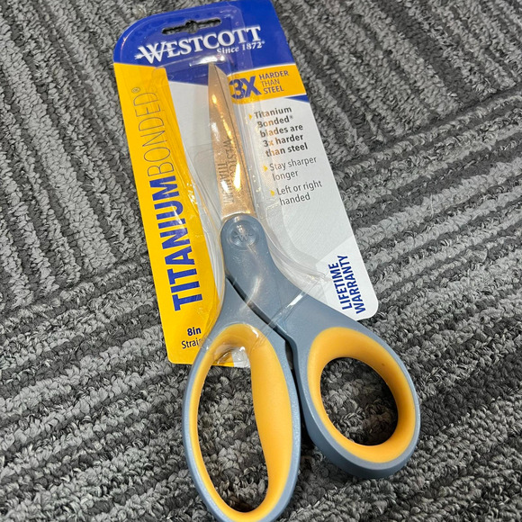 Westcott 13529 8-Inch Straight Titanium Scissors For Office and Home,Yellow/Gray - Picture 4 of 6